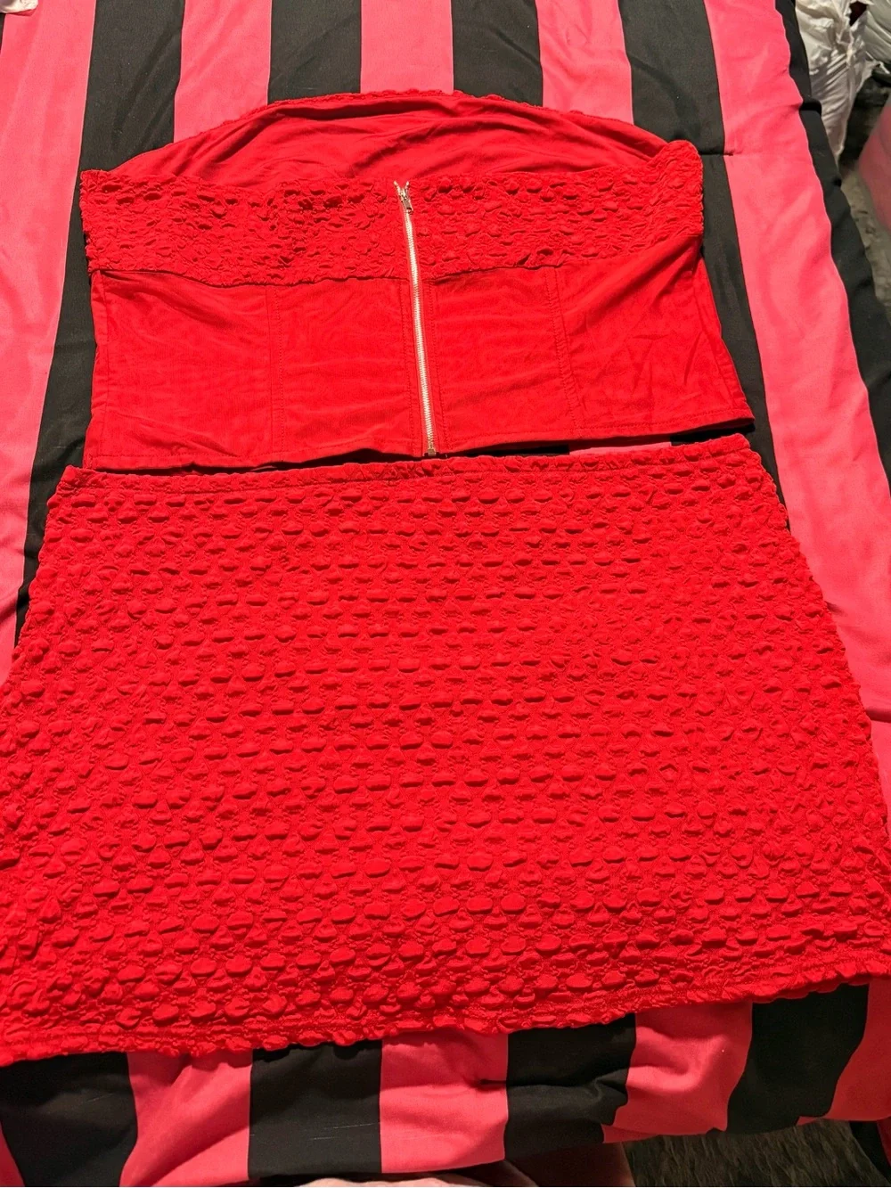 Fashion Nova Red Textured Two-Piece Mini Skirt Set